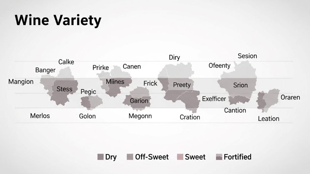 Comparison chart showing alcohol percentage versus residual sugar in different wine varieties