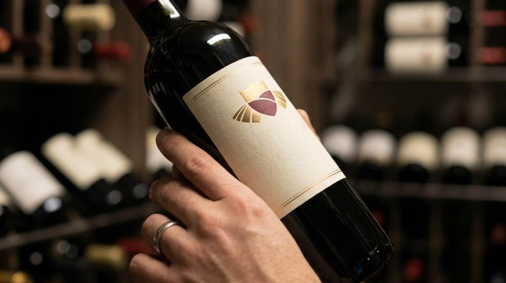 Wine bottle label showing producer vintage and grape variety