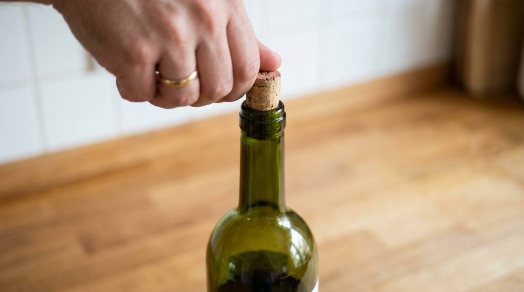 Different wine bottles stored correctly after opening